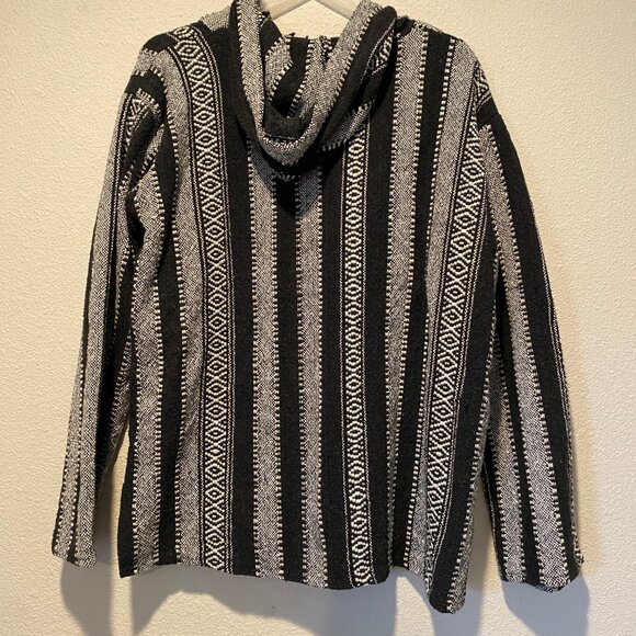 Baja Hoodie Black Gray Poncho Style XL 100% Cotton‎ Made in India - Picture 2 of 4